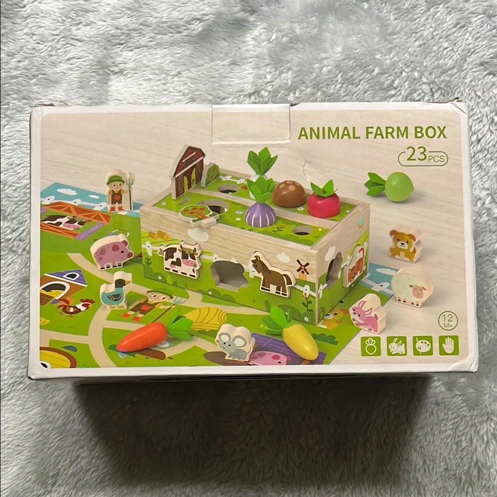 Wooden Animal Farm Box Kids Montessori Toy - Picture 1 of 6